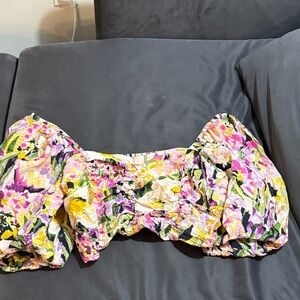 H&M Floral Puff Sleeve Crop Top - Multicolor
